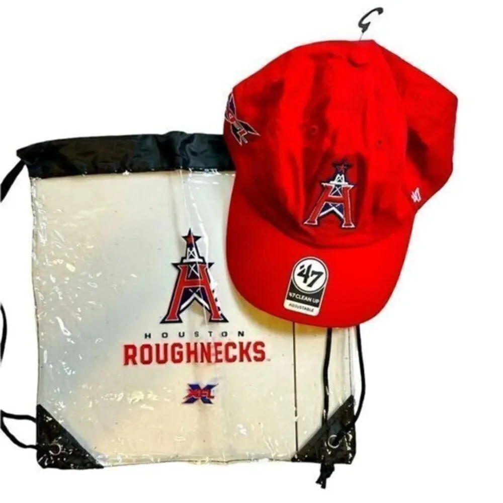NWT ‘47 Houston Roughnecks Football Red Adjustable Baseball Cap Hat Stadium Bag